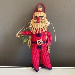 Vintage Woven Grass Santa Ornament